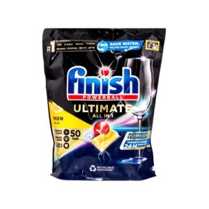 Finish Ultimate Powerball Quantum All In 1 Dishwasher Tablets | Lemon Scent | 50 Count | Biodegradable & Recyclable