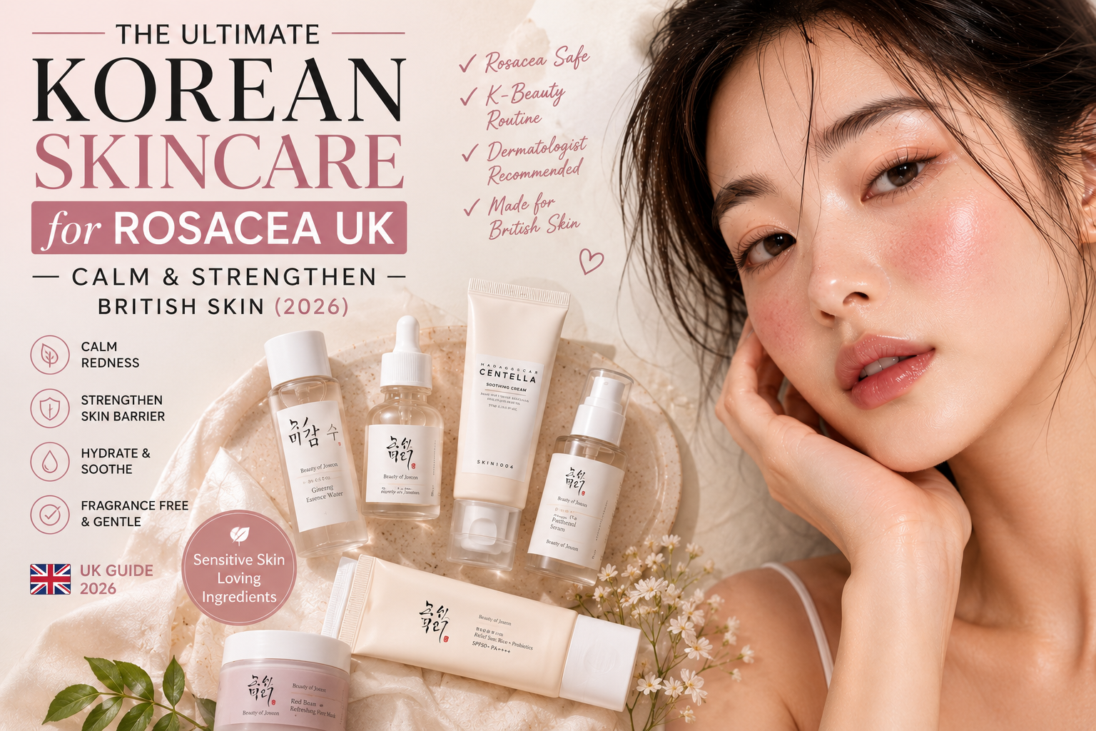 Korean skincare for rosacea UK — calming routine with centella and heartleaf 2026